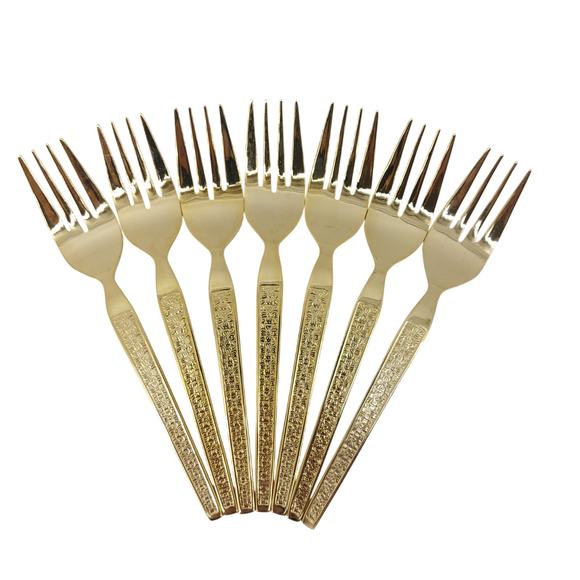 Salad Fork Gold Set of 7 Stainless China Flatware - Picture 1 of 13